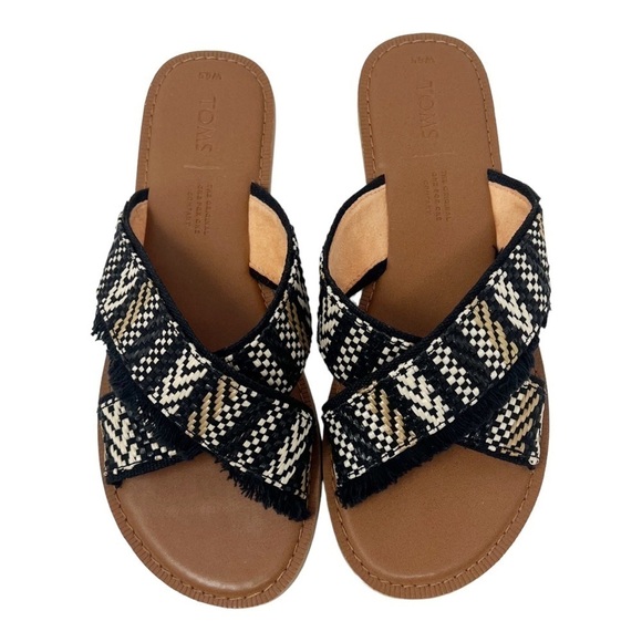 Toms Woven Geometric Slide Sandal Boho Fringe Checker Abstract Dot  Sze 6.5 - Picture 1 of 6